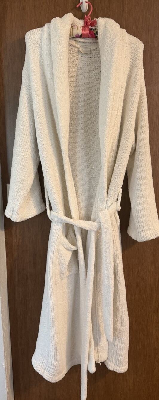 Barefoot Dreams Women’s CozyChic ribbed Long Belted Robe – Cream, Size 1 (S/M)